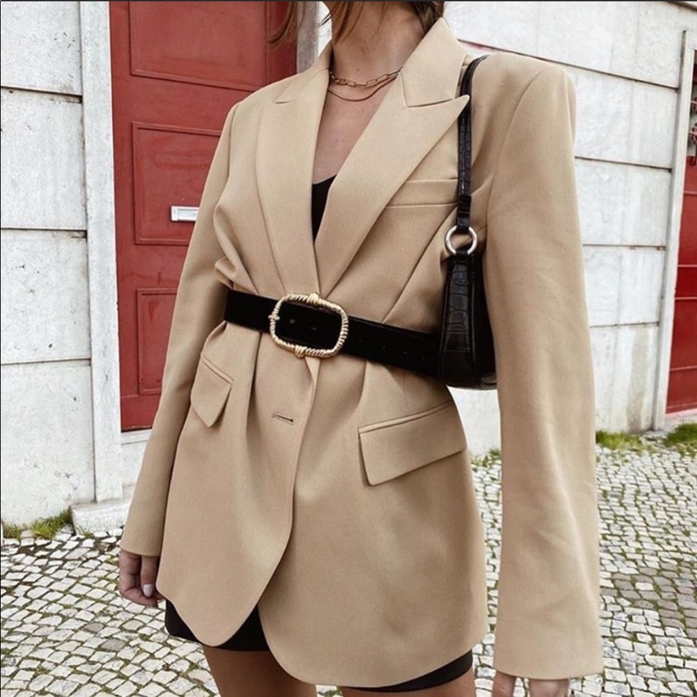Zara Tan Blazer with Black Belt